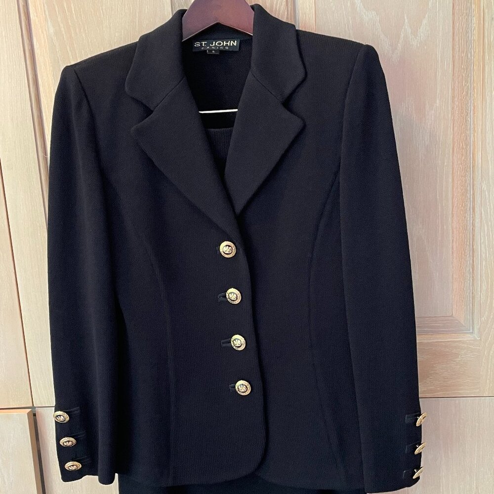 St Johns Black Knit Skirt Suit
